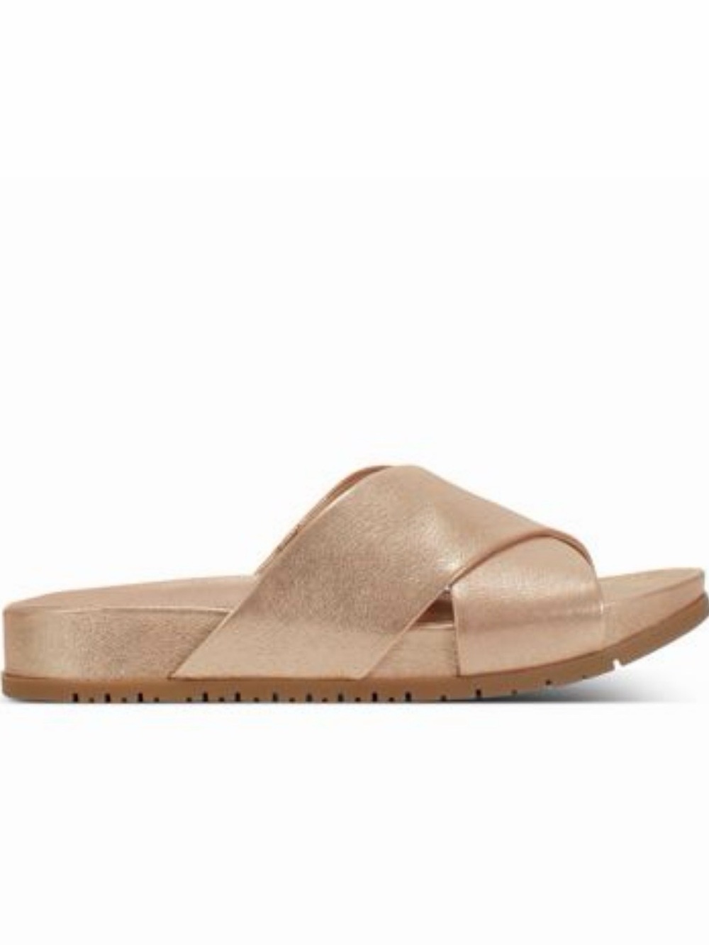 Rockport Leia Metallic Gold Crossband Leather Support Slide Sandal Size 7.5